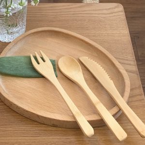 disposable bamboo cutlery set, knife fork spoon 8inch, biodegradable,compostable, catering & takeout use