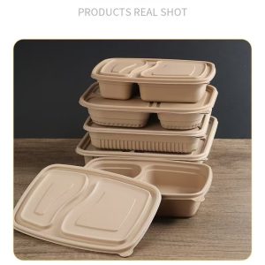 disposable bamboo takeout boxes with lid, grease resistant, biodegradable, wholesale