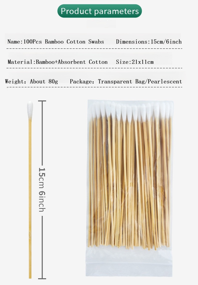 Long Bamboo Cotton Buds 15cm, Food Grade, Personal Care & Cleaning Use, Bulk Supply - Image 4